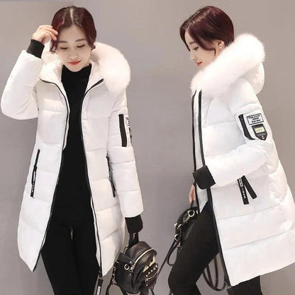 Parka Big Fur Collar Hooded Thick Warm Long Female Coat Casual