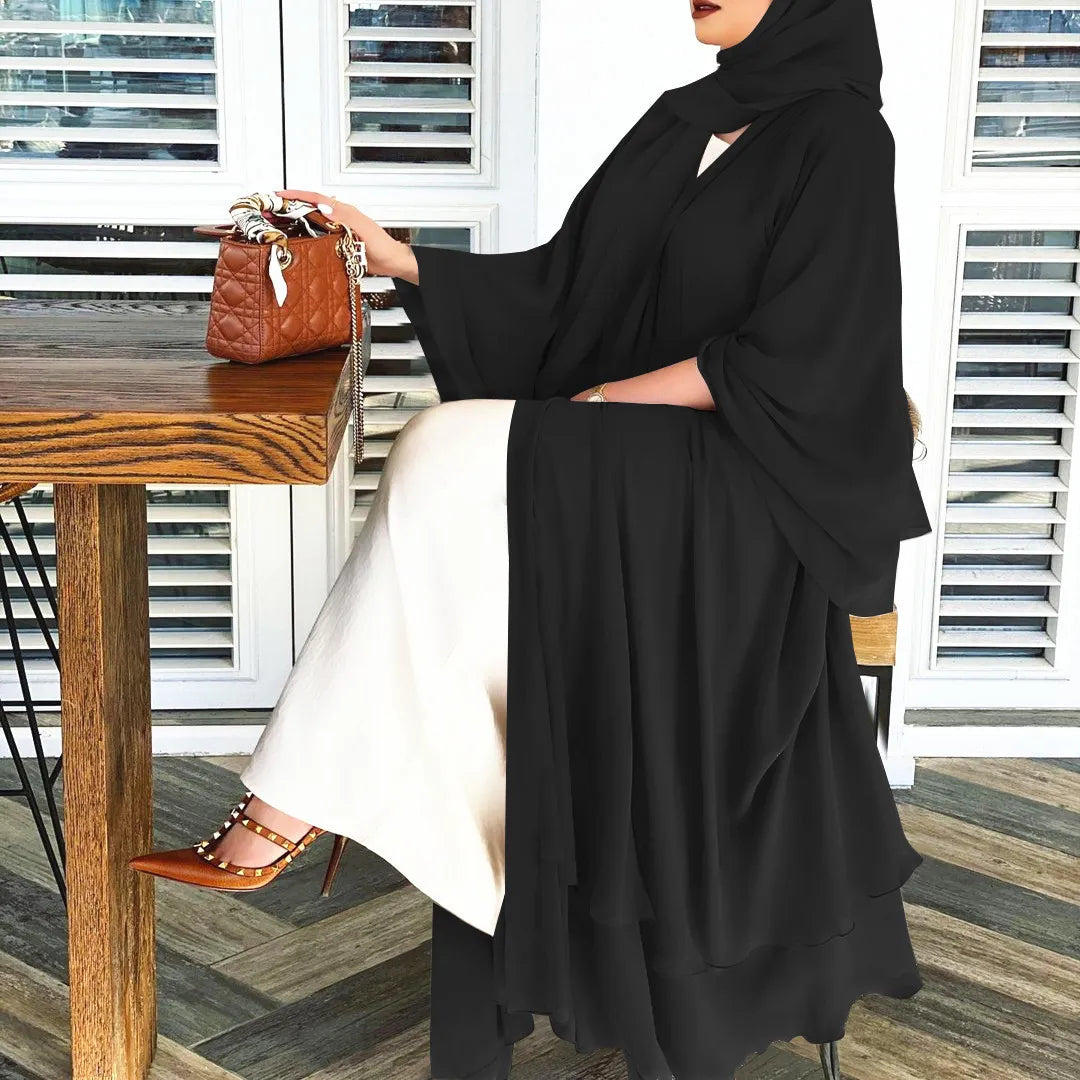 Chiffon Abaya Casual With Belt and Scarf