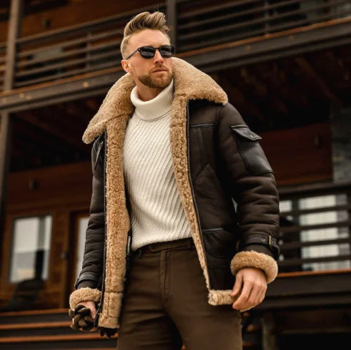 Men's Shearling Leather Jacket RAF Style with Fur