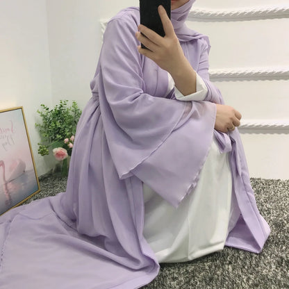 Chiffon Abaya Casual With Belt and Scarf