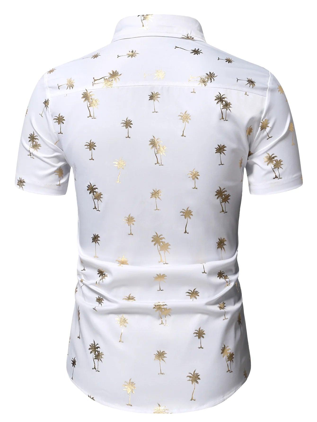 Gold Print Shirt for Men, Short-Sleeves