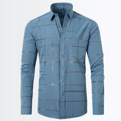 Printed Slim Fit Men's Shirt, Casual Long Sleeved, Solid Color, Plaid Shirt for Men