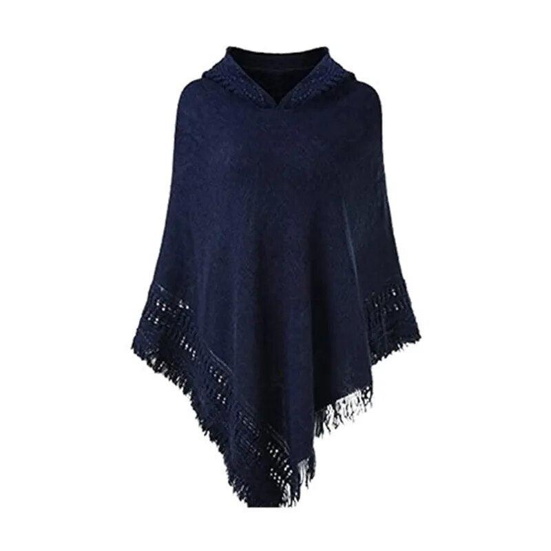 Knit Hooded Poncho Shawl Sweater