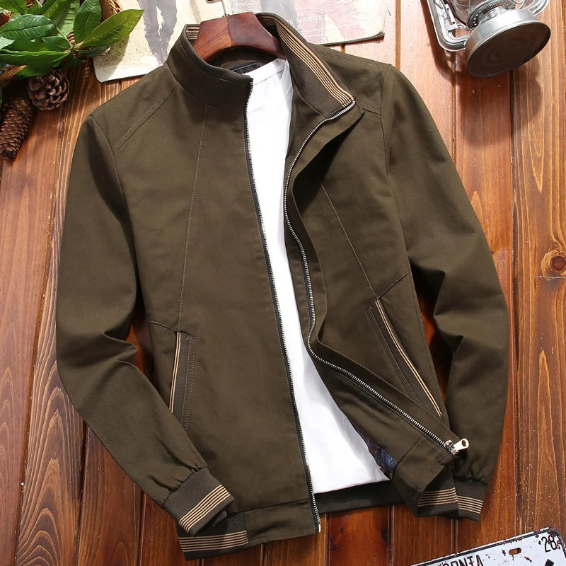 Spring Men's Slim Fit Washed Cotton Baseball Jacket