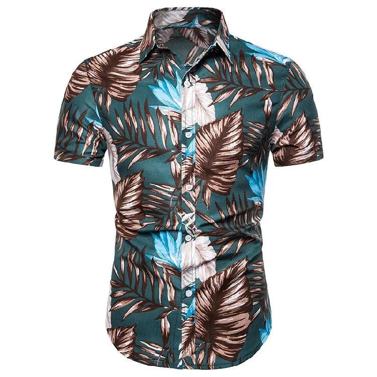 Floral Print Hawaiian Shirts for Men, Short Sleeve, Cotton, Lapel Collar