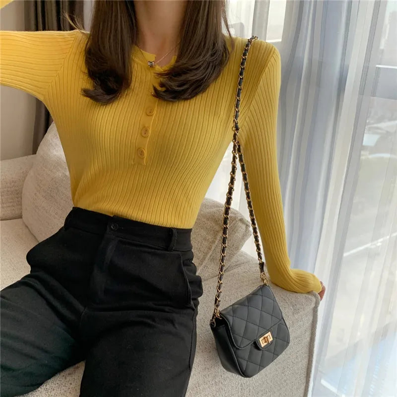 Knitted Button Pullover Sweater Slim