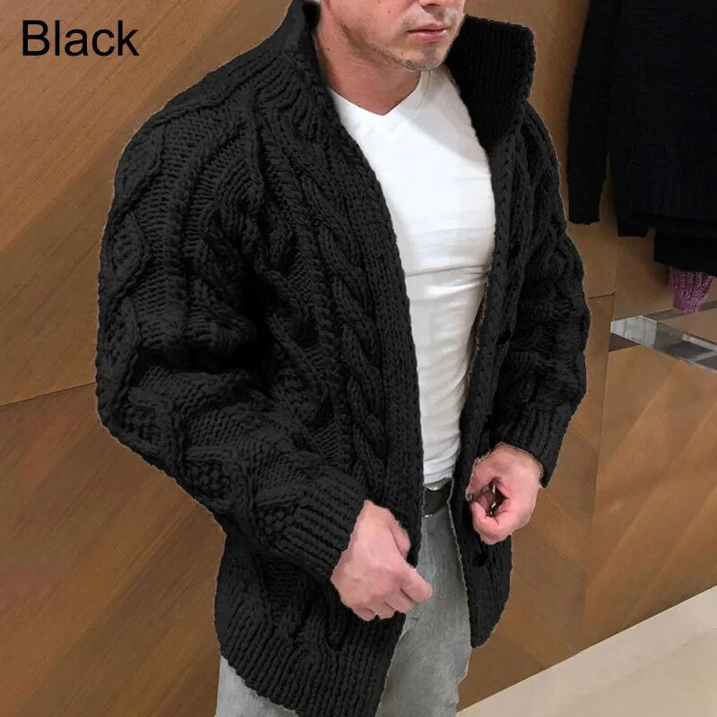 Winter Men Solid Color Knitted Cardigan Warm Long Sleeve