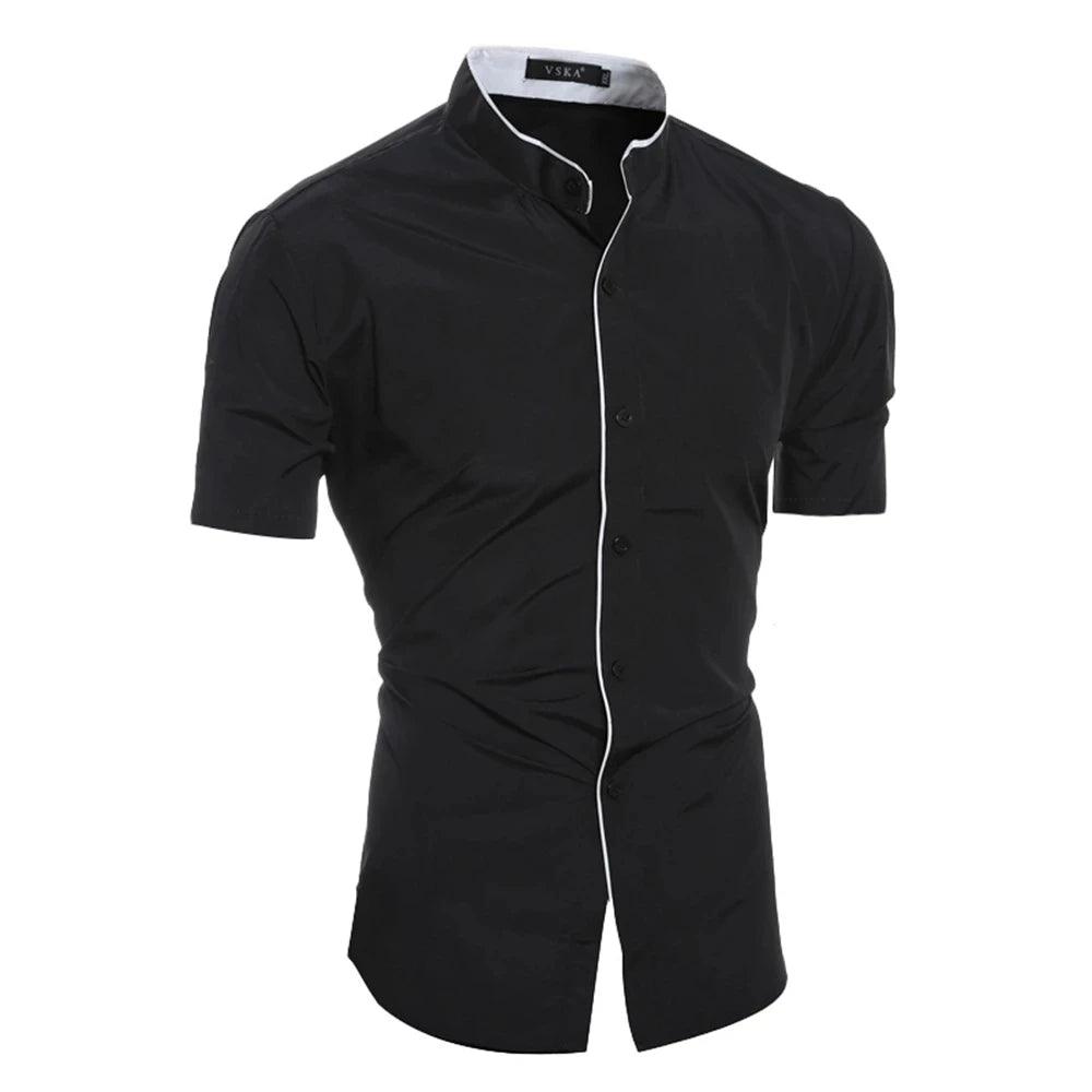 Summer Business Casual: Men's Short Sleeve Stand-up Collar Slim-fit Cotton Shirt