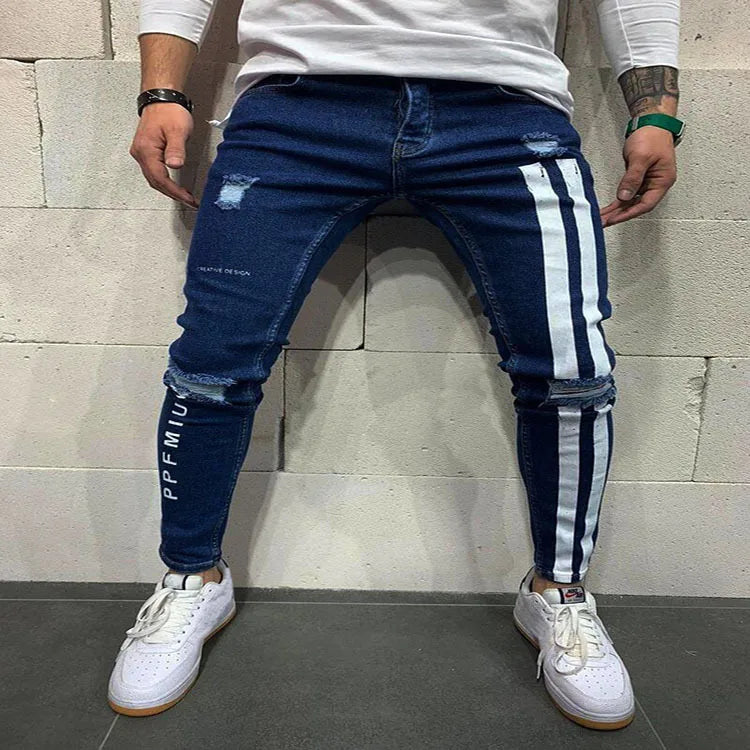 Men's Trendy Ripped Slim Fit Denim Blended Cotton Jeans