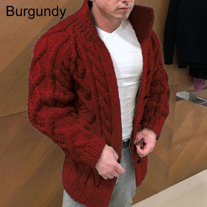 Winter Men Solid Color Knitted Cardigan Warm Long Sleeve