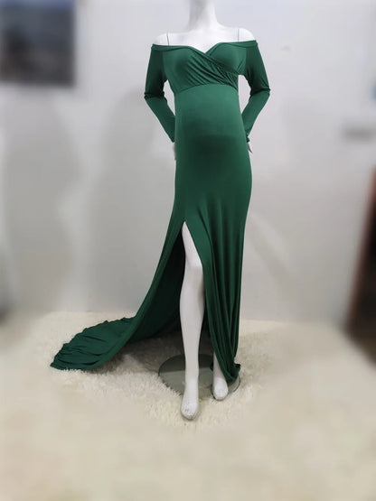 Shoulder-less Maternity Dresses Maxi Gown Long