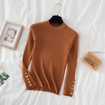 Thick pullovers casual button sleeves o-neck chic soft sweater