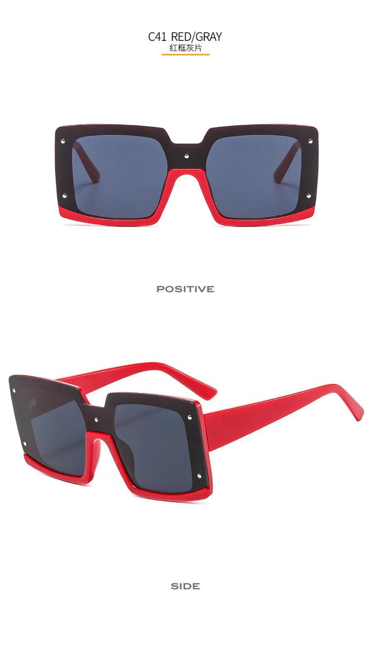 Trendy Big Square Sunglasses with Half Frame and One-Piece Lens