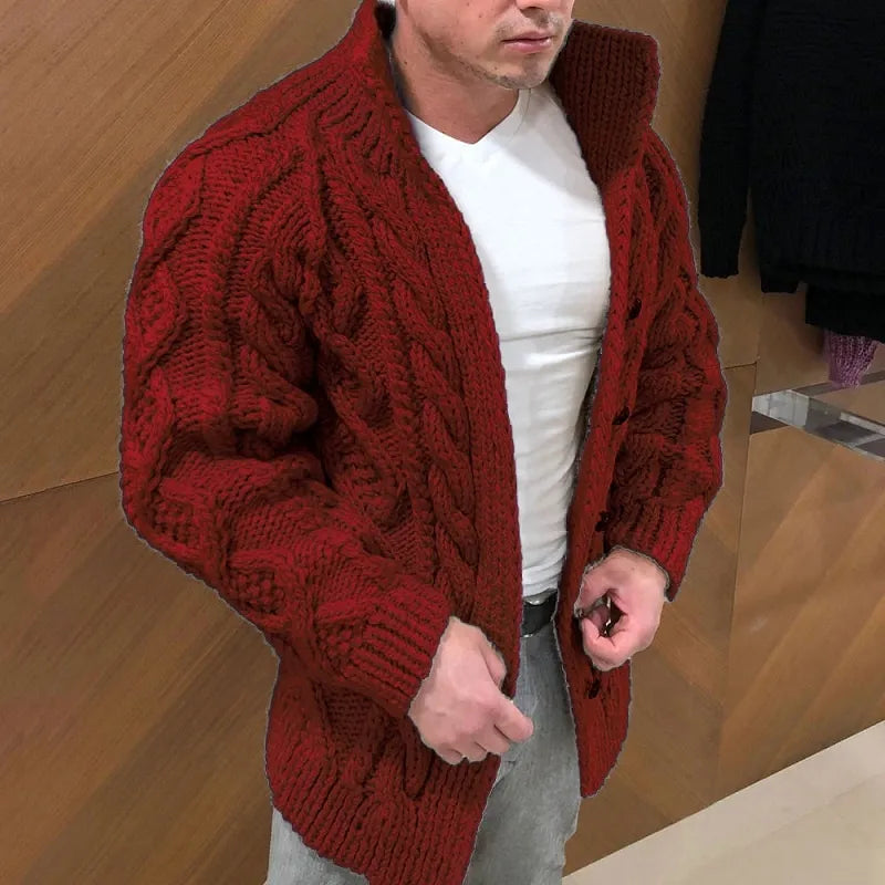 Winter Men Solid Color Knitted Cardigan Warm Long Sleeve