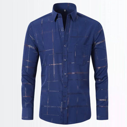 Printed Slim Fit Men's Shirt, Casual Long Sleeved, Solid Color, Plaid Shirt for Men