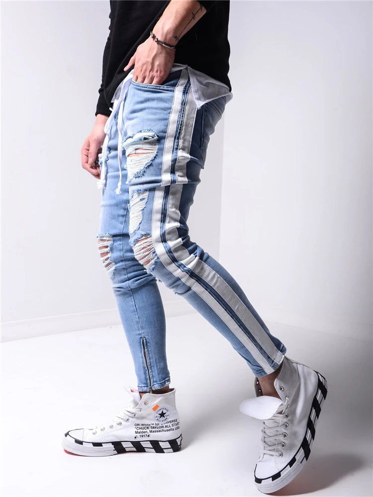 New Slim Men's Denim Jeans Ripped Style