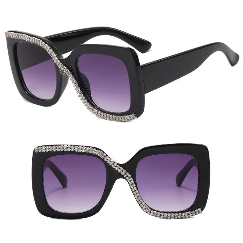 Dazzling Diamond Square Sunglasses: Luxury Vintage Oversized Shades with Unique Rhinestone Frame