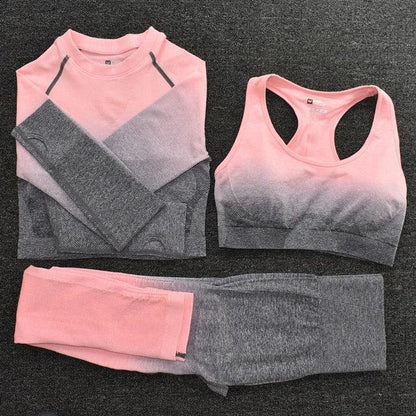 Yoga Set: High Quality Seamless Leggings with Long Sleeve and Crop Top