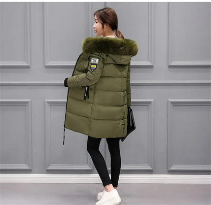 Parka Big Fur Collar Hooded Thick Warm Long Female Coat Casual