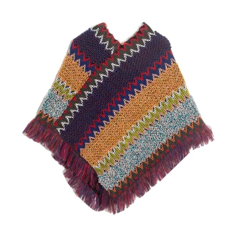 Cloak Soft Knitted Stripe Cardigan Ponchos