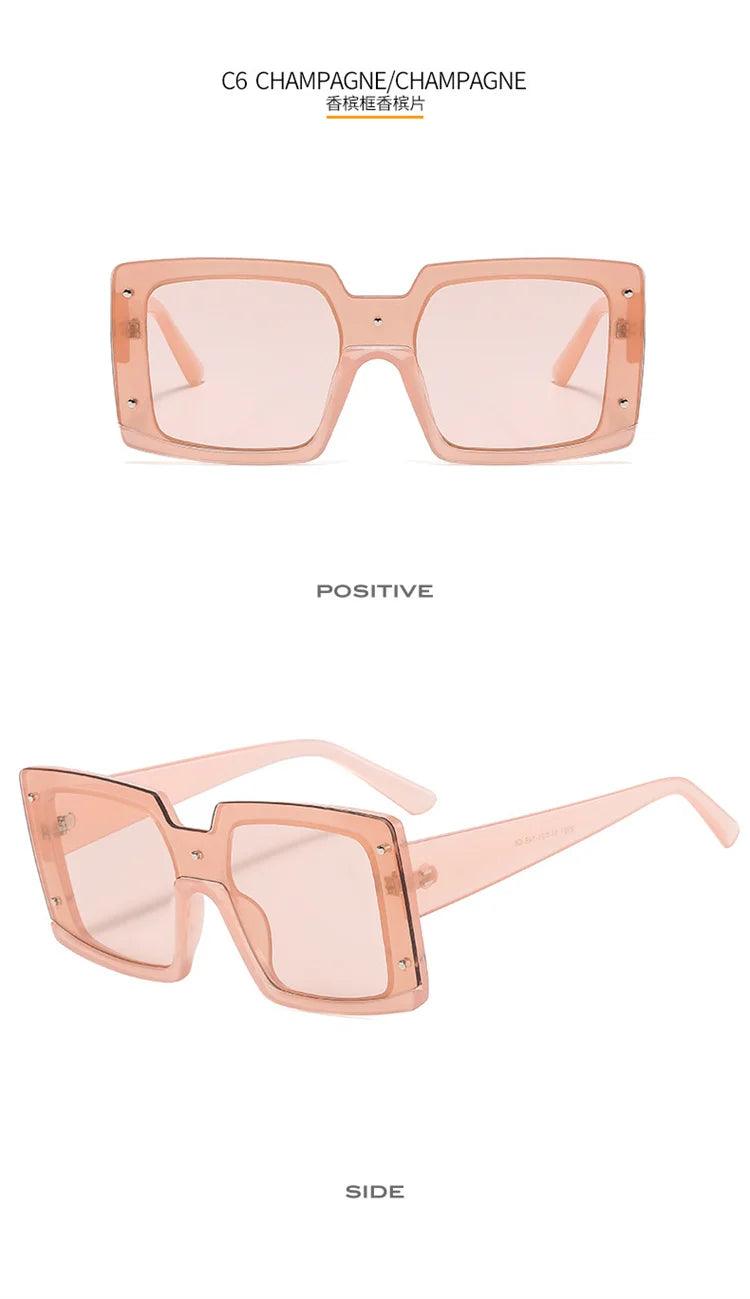 Trendy Big Square Sunglasses with Half Frame and One-Piece Lens