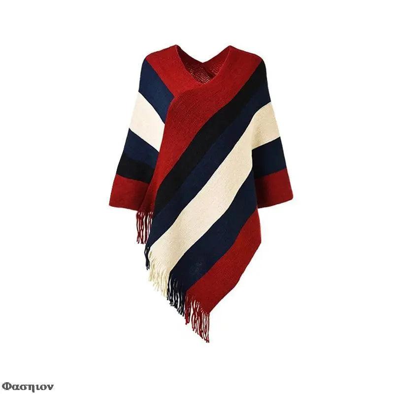 Cloak Soft Knitted Stripe Cardigan Ponchos