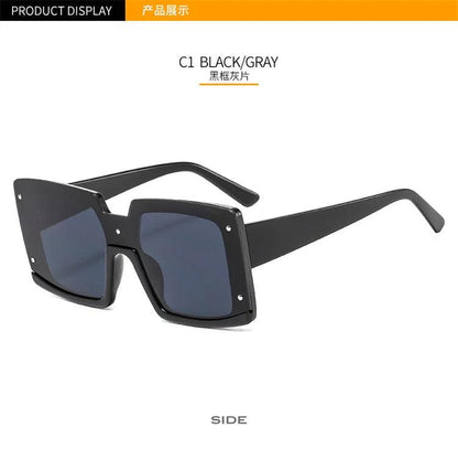 Trendy Big Square Sunglasses with Half Frame and One-Piece Lens