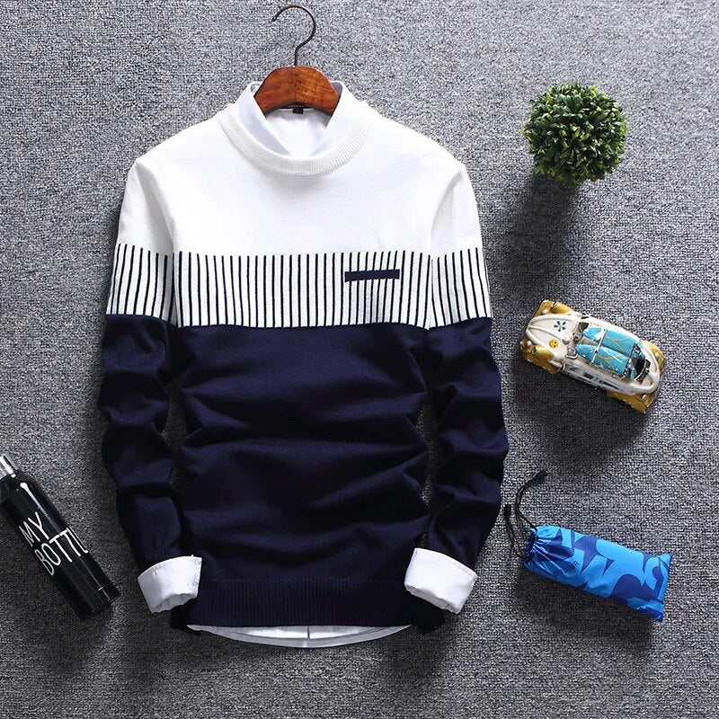 Men Classy Striped Causal Knitted Sweaters Slim Fit O-Neck