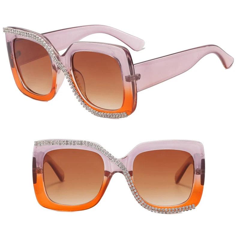 Dazzling Diamond Square Sunglasses: Luxury Vintage Oversized Shades with Unique Rhinestone Frame