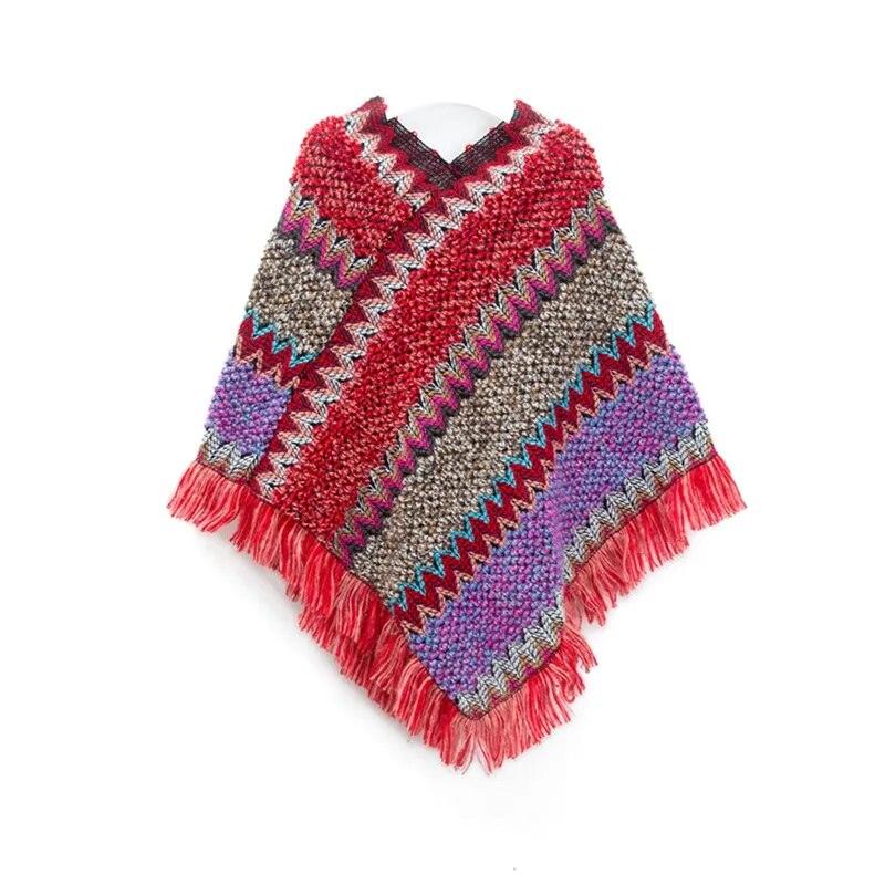 Cloak Soft Knitted Stripe Cardigan Ponchos