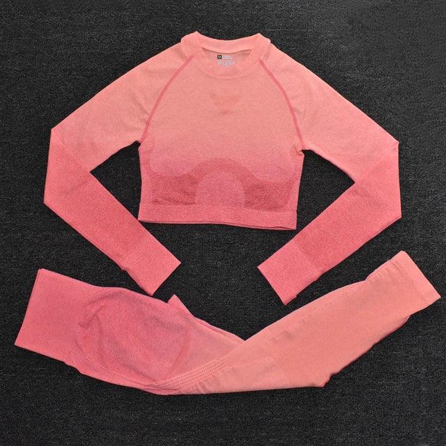 Yoga Set: High Quality Seamless Leggings with Long Sleeve and Crop Top