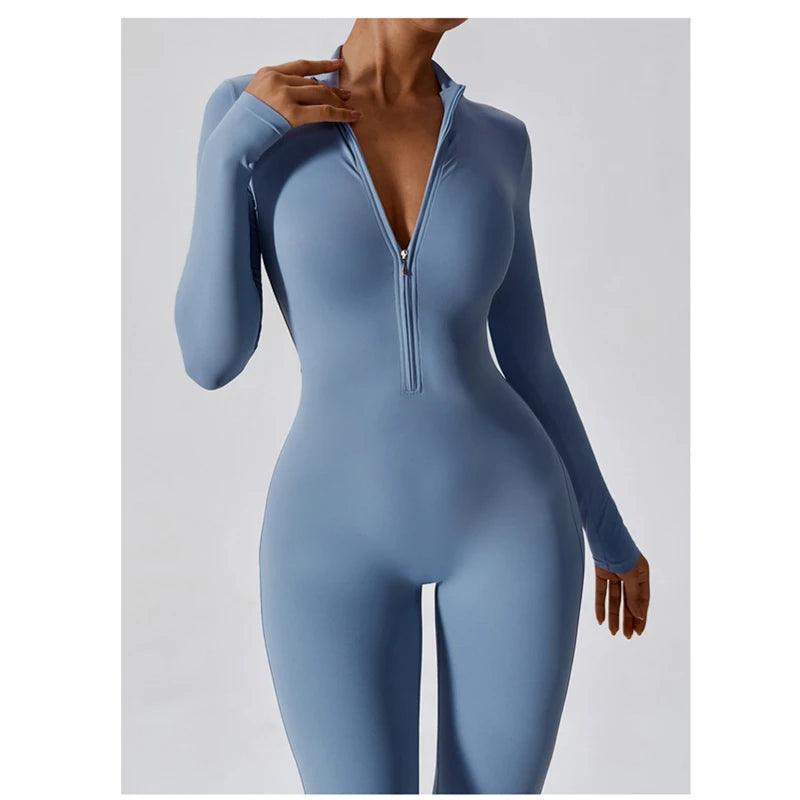 Gym Fitness One Piece: Front Zipper Jumpsuit