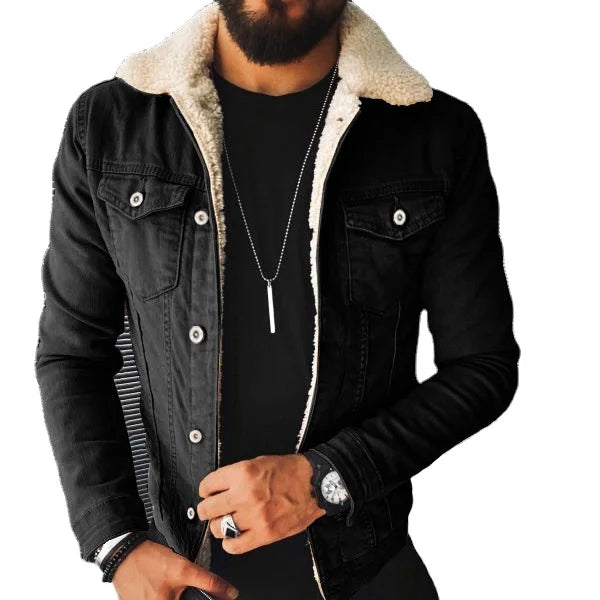 Men's Denim Jacket: Cozy Fleece-Lined, Lamb Wool, Plus Size, Thick Fur, Outdoor Coat