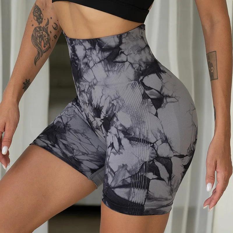 Seamless Tie Dye Yoga Shorts: Butt Lift, Stretch Legging, Peach Hip