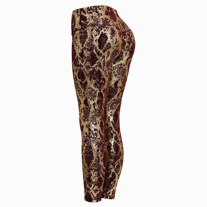 Golden High Waist Snake Print Yoga Pants: Gym Leggings for Fitness, Butt Lifting