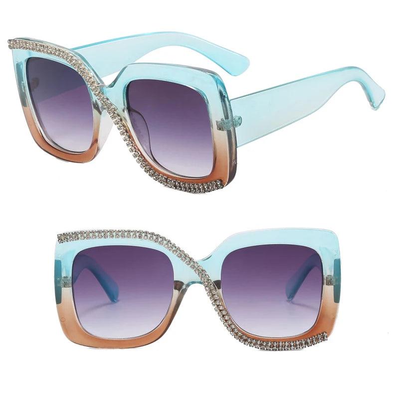 Dazzling Diamond Square Sunglasses: Luxury Vintage Oversized Shades with Unique Rhinestone Frame