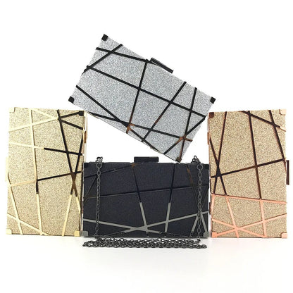 Box Evening Glittered with Chain Shoulder Clutch