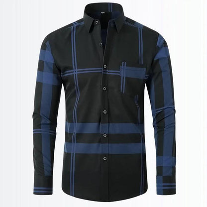 Printed Slim Fit Men's Shirt, Casual Long Sleeved, Solid Color, Plaid Shirt for Men