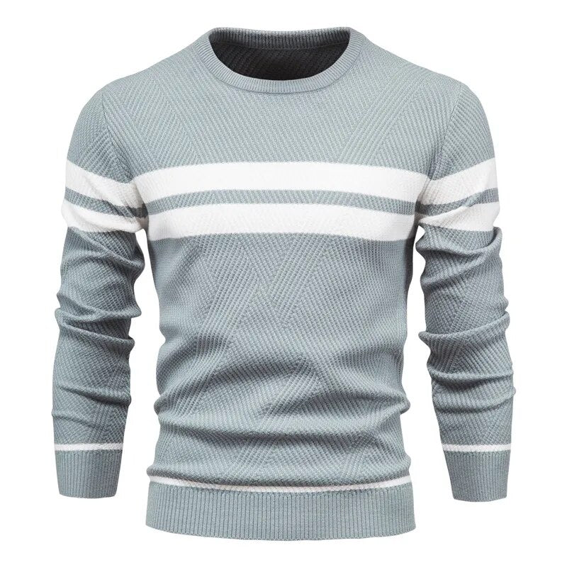 Men's Sweater O-neck Patchwork Long Sleeve Warm Slim Fit Casual