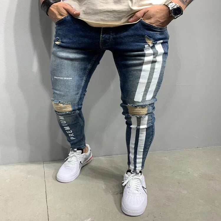 Men's Trendy Ripped Slim Fit Denim Blended Cotton Jeans