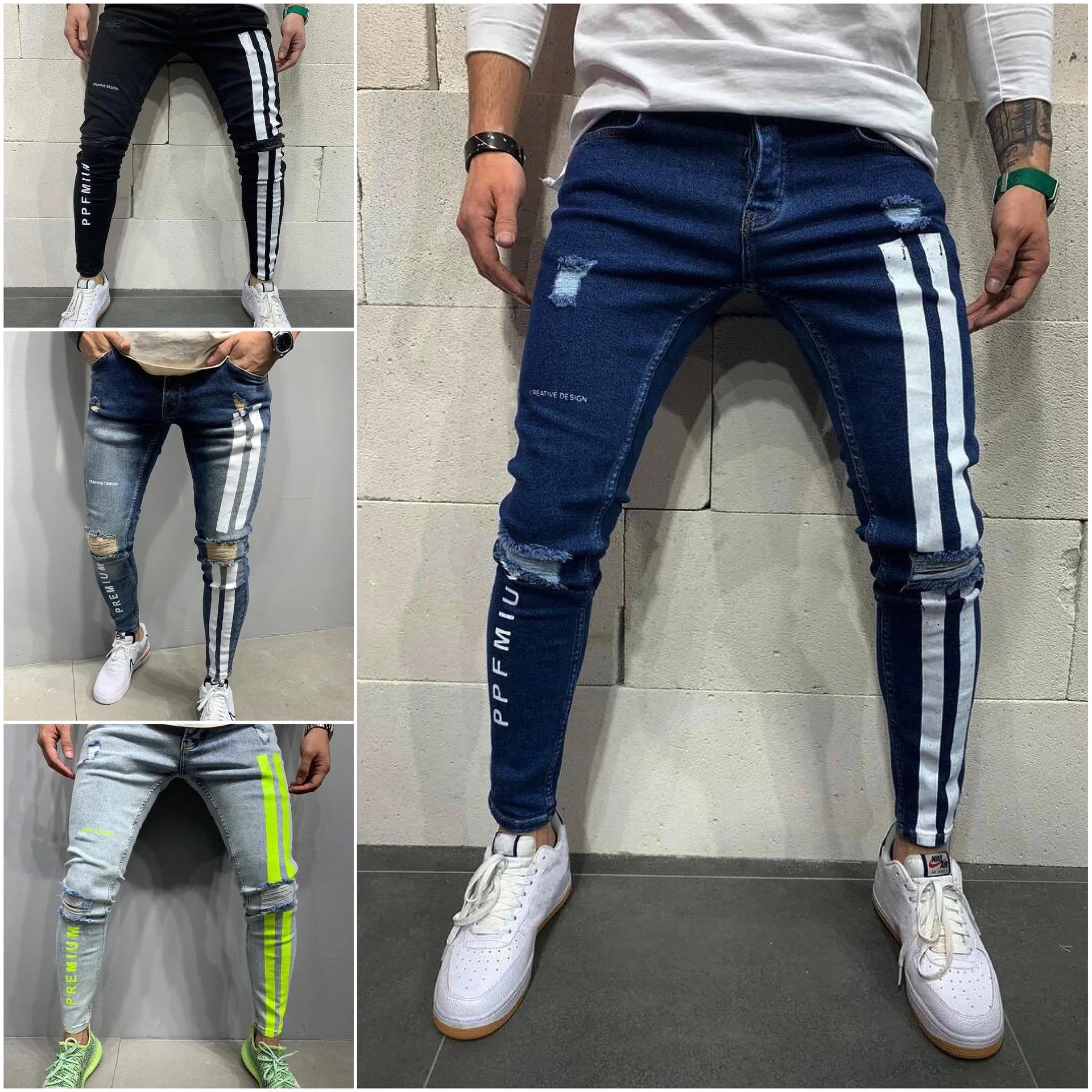 Men's Trendy Ripped Slim Fit Denim Blended Cotton Jeans