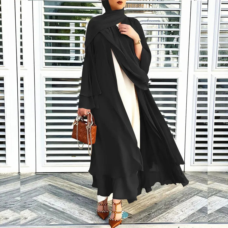 Chiffon Abaya Casual With Belt and Scarf