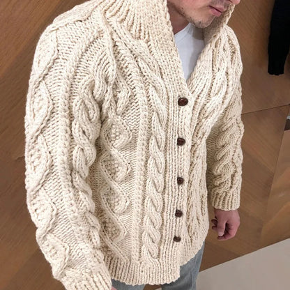 Winter Men Solid Color Knitted Cardigan Warm Long Sleeve