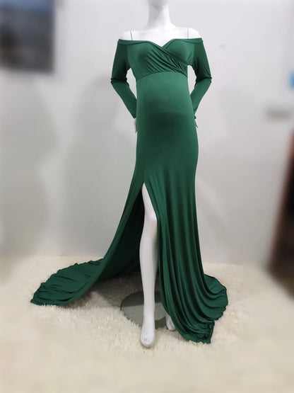 Shoulder-less Maternity Dresses Maxi Gown Long