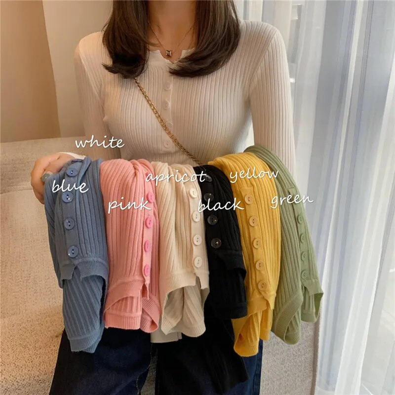 Knitted Button Pullover Sweater Slim