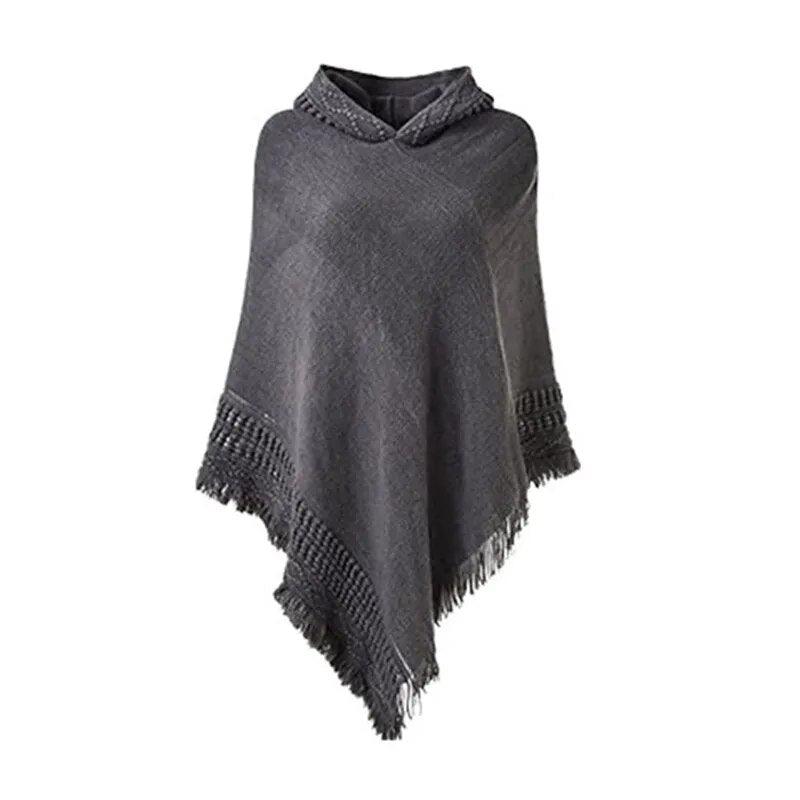 Knit Hooded Poncho Shawl Sweater