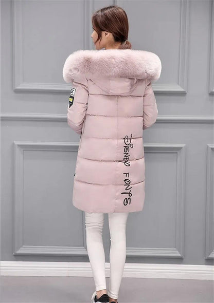 Parka Big Fur Collar Hooded Thick Warm Long Female Coat Casual