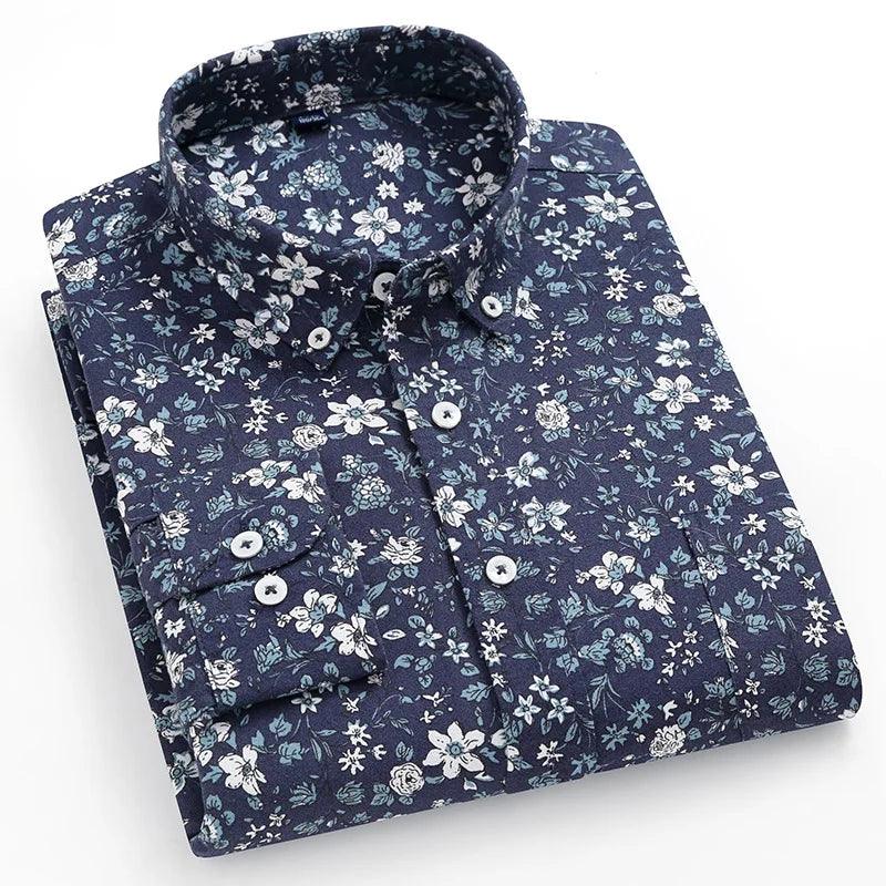 Men's Regular-fit Long Sleeve Dressy Shirt, Floral Print, Oxford Cotton