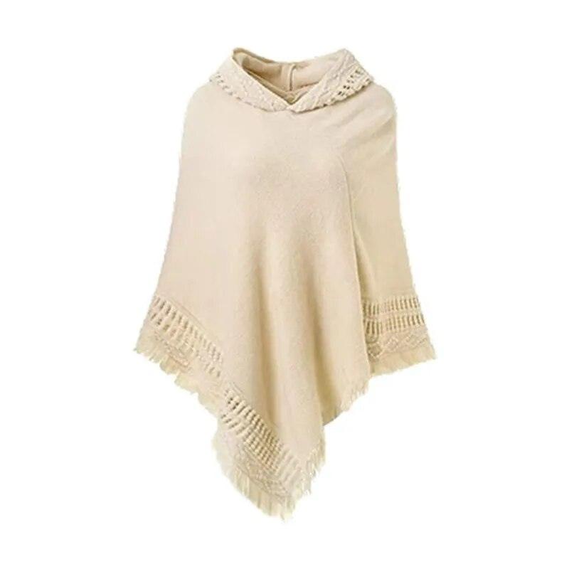 Knit Hooded Poncho Shawl Sweater