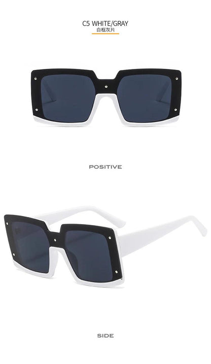 Trendy Big Square Sunglasses with Half Frame and One-Piece Lens